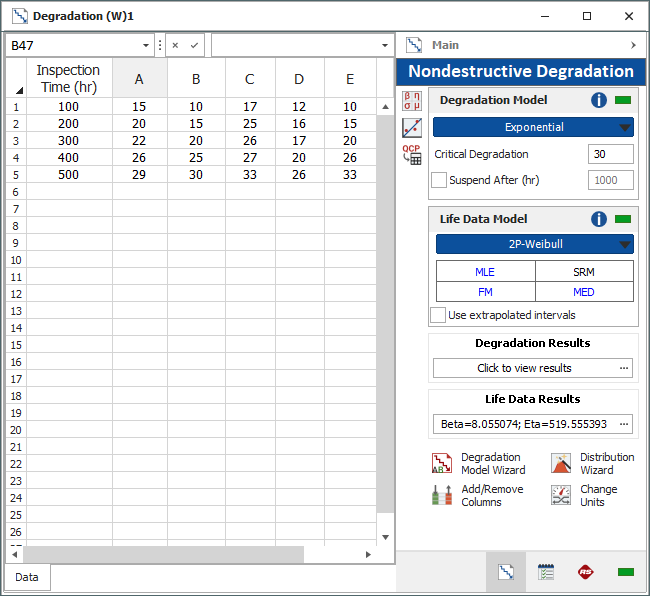 Figure 1: Degradation folio with data and results.