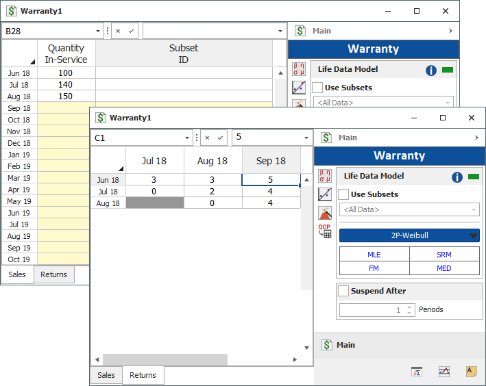 Figure 2: Warranty folio with data entered and calculation options selected.